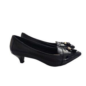 Anne Klein Kitten Heel Pointed Toe Snakeskin Tassel Loafers Size 8.5